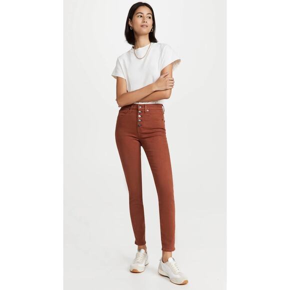 Veronica Beard Sz 26 Maera High Rise Button Fly Jeans Orange Rust Skinny - Great - Picture 1 of 10